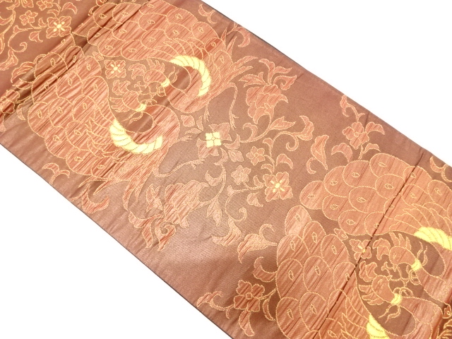 向かい孔雀模様織り出し袋帯